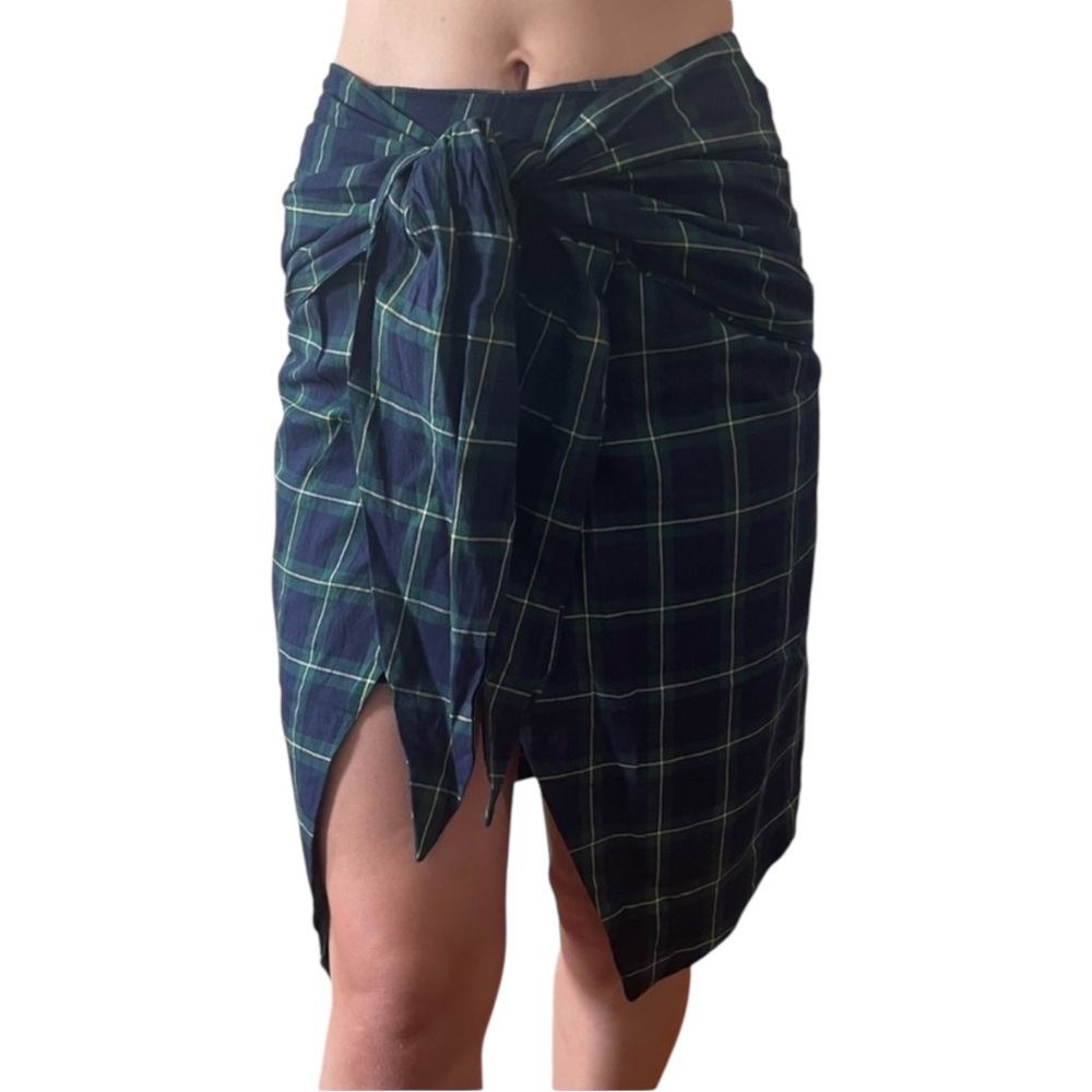 J.O.A. Los Angeles High Waist Plaid Tartan Midi Wrap Tie Pencil Skirt - XS / S